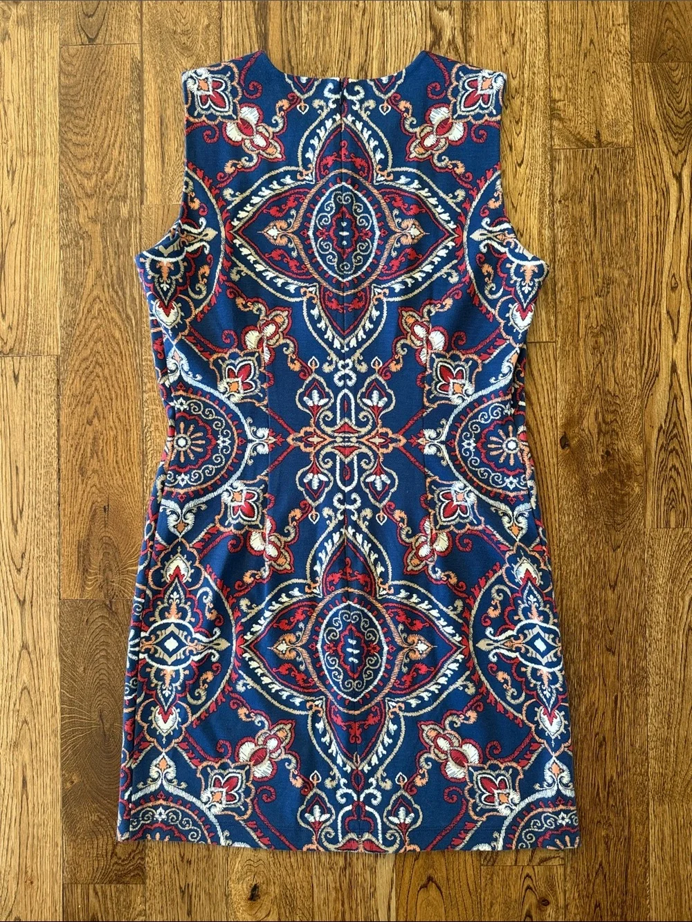 J. McLaughlin Devon Sheath Dress Navy Red Baroque Floral Print Sleeveless Size M